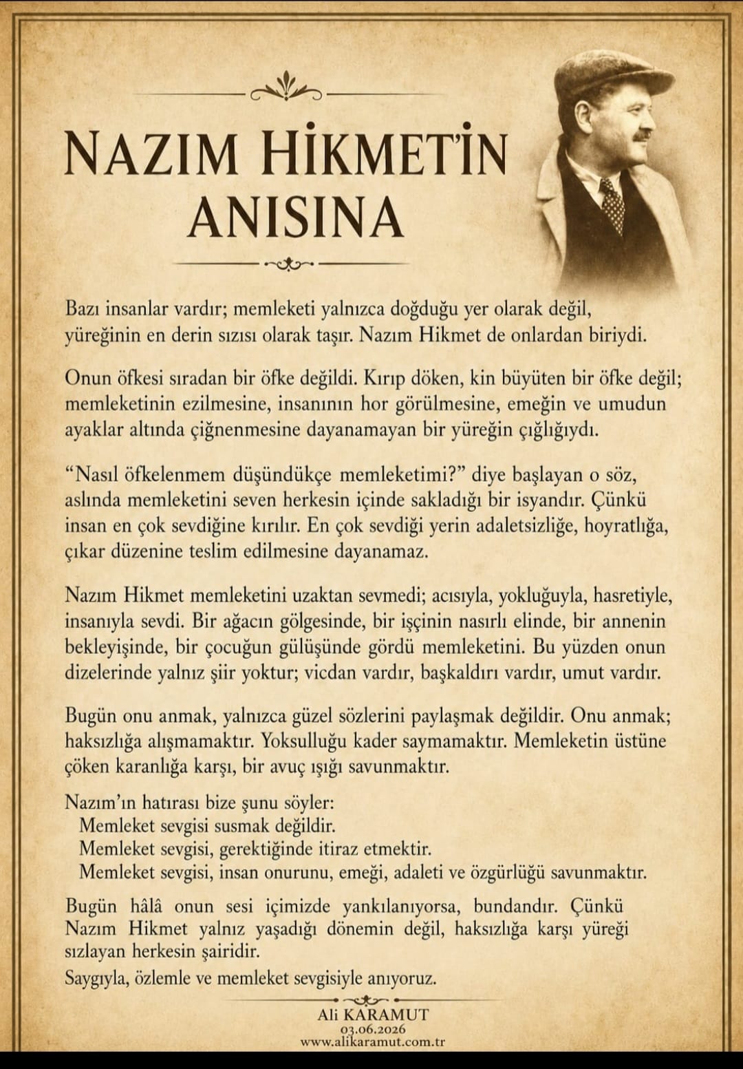 NAZIM HİKMET’İN ANISINA