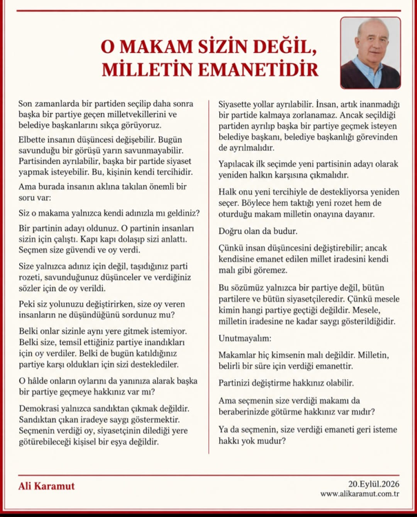 O MAKAM SİZİN DEĞİL, MİLLETİN EMANETİDİR